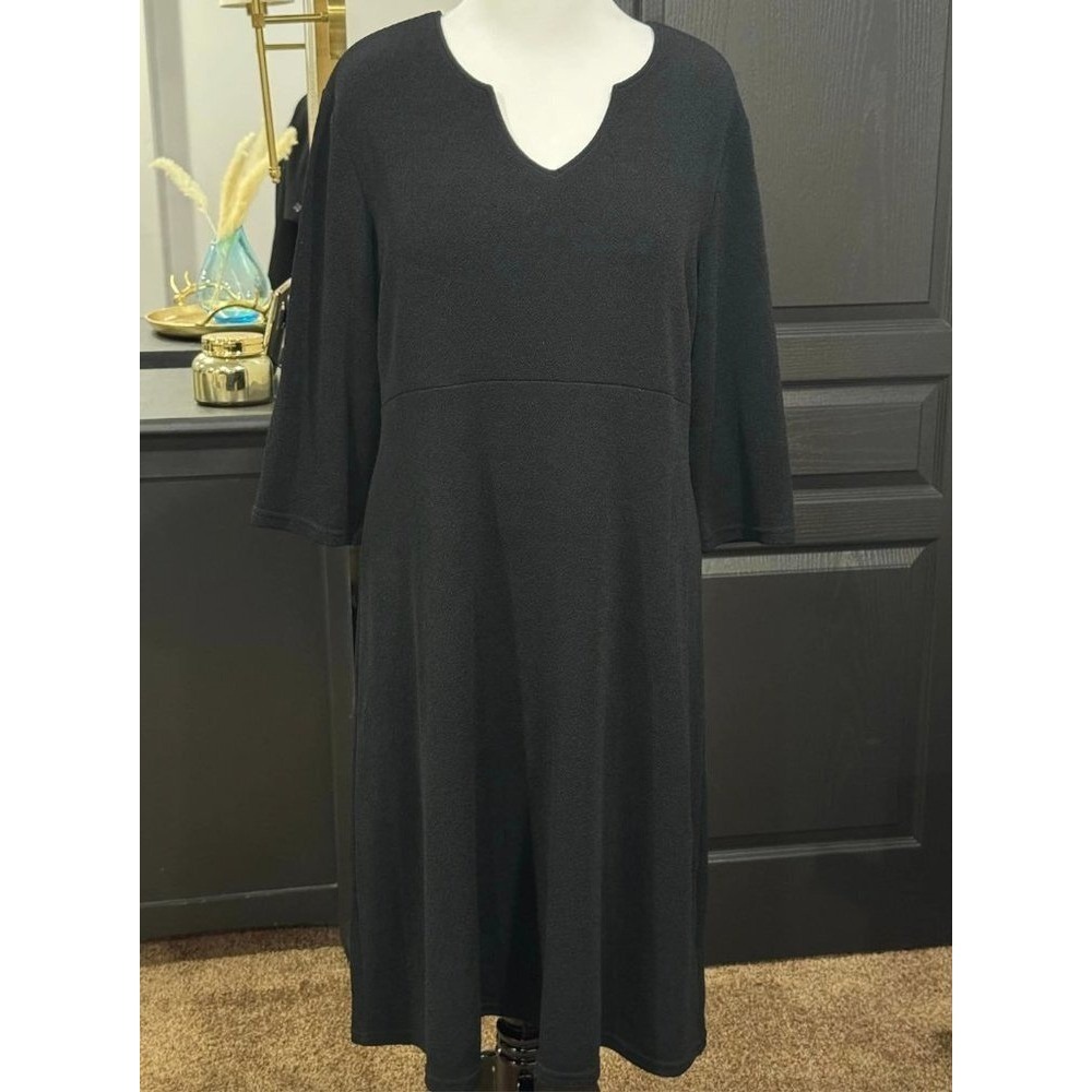Orvis Black Textured Midi Dress Size XL Versatile Black Dress